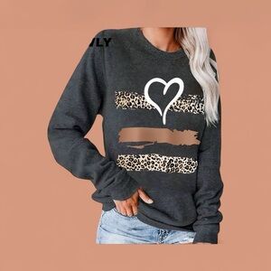 Charcoal Gray Heart Print Long Sleeve Top NWOT